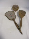 Vintage Brass Hair Brush, Hand Mirror and Ring Box
