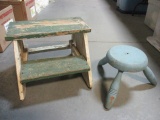 Two Vintage Painted Rustic Stools