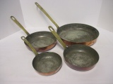 4 Piece Hammered Copper Brass Handled Pan Set