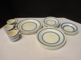 14 Pieces of Vintage Irish Carrigale Blue Striped Stoneware