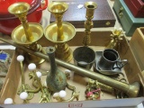 Brass Candle Holders, Horn, Bud Vase, Pineapple Trinket Box, Napkin Rings,