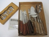 3 Piece Serving Set, 6 Piece Steak Knife Set, Relish Forks, Pewter Cheese Tags