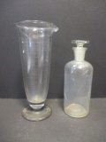 Old Sterling-Exax Graduated Beaker and W.T. Co. Round Glass Laboratory Bottle