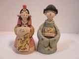 Two Handpainted Sculpted Clay Geisha