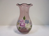 Handpainted Amethyst Art Glass Ruffle Vase