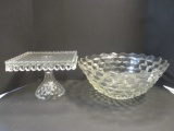 Large Fostoria American Clear Punch Bowl and Square Dessert Stand