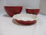 Emile Henry Red/White Mixing Bowls and Pie Plate