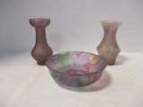 Hand Painted Ilanit Jerusalem Art Glass Vases and Bowl