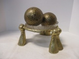 Brass Tassel Stand with Glass Insert with Three Decorative Orbs