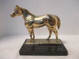 Gold Finish Cast Metal Horse Statue on Italian Marble Base
