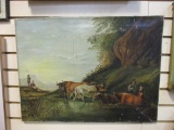 Antique Dutch Pastoral Scene Painting