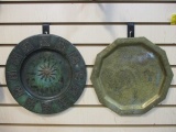 Brass Patinaed Sunburst Zodiac Plate and Brass Embossed Design Plate