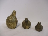 Three Brass Quail Figurines