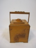 Handled Wood Box with Carved Appliques