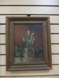 Framed Original Pussy Willow and Ivy Still Life Painting on Board
