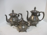 James W. Tufts Victorian Silverplated Coffee Pot, Teapot and Sugar Bowl