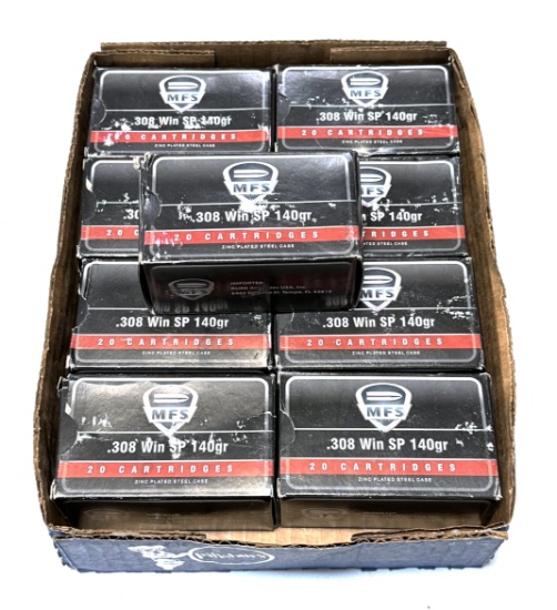 NIB 180rds. Of .308 WIN. 140gr. SP Zinc-Plated Steel Case Ammunition