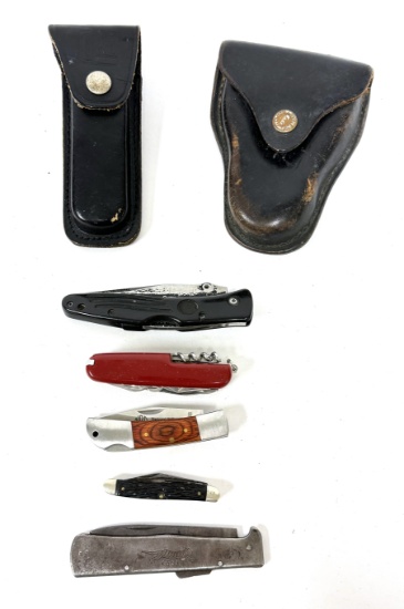 Lot of Pocket Knives and Handcuff Pouch