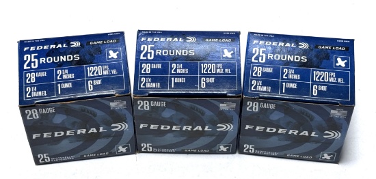 NIB (75) Shot Shells of 28GA. 2-3/4” 6-Shot Federal Game Load Ammunition