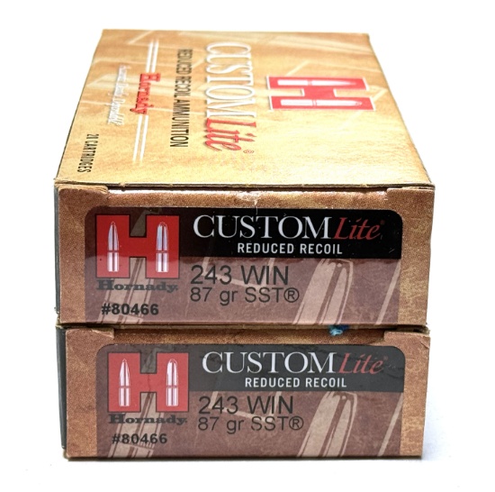 NIB 40rds. Of .243 WIN. 87gr. SST Hornady CustomLite Reduced Recoil Ammunition 