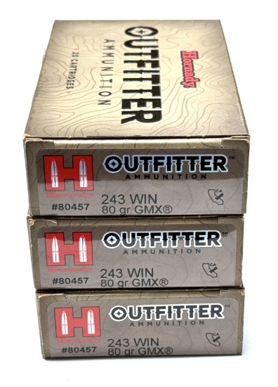 NIB 60rds. Of .243 WIN. 80gr. GMX Hornady Outfitter Ammunition