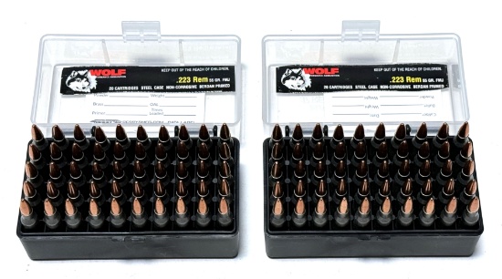 New Factory 100rds. Of .223 REM. 55gr. FMJ Wolf Steel Case Ammunition in Cases