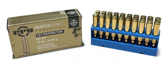 NIB 20rds. Of .223 REM. 75gr. HP BT PPU Match Line Ammunition