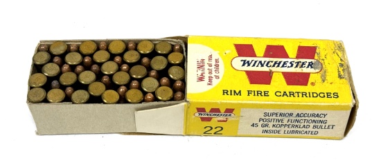 NIB Rare 50Rds. of Vintage. 22 Winchester Automatic 45gr. Kopperklad WA22 Ammunition