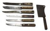 (6) Vintage Steak Knives and Butcher Cleaver