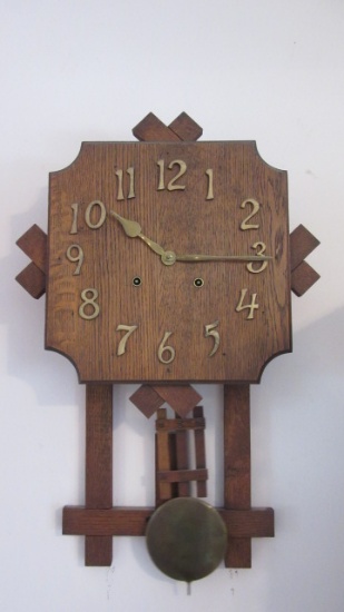 Antique Oak Arts & Crafts Pendulum Wall Clock