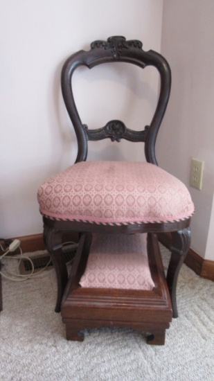 Refinished Custom Covered Victorian Side Chair and Empire Style Foot Stool