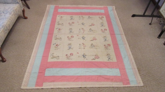 Hand Sewn Quilt with Printed Victorian Children Panels