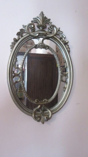 Ornate Italian Carved Wood Oval Mirror