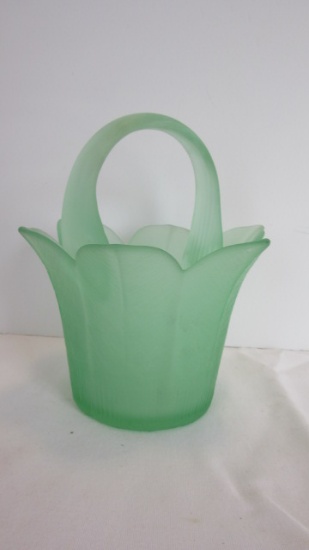 Mikasa Green Satin Glass Tulip Basket