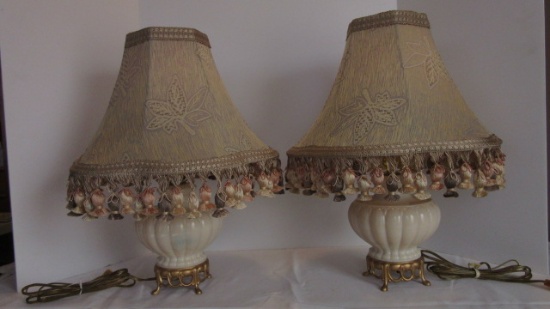 Pair of Restored Aladdin Alacite Electric Lamps with Tassel Shades