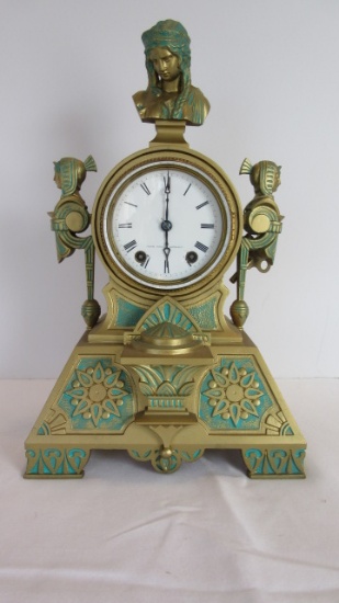 Vintage Restored Seth Thomas Sons & Co. Gilt Cast Metal Figural Clock