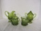 Two Midcentury Avocado Green Glass Creamer and Sugar Bowl Sets
