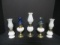 Collection of 5 Milk Glass and Brass Mini Oil Lamps