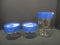 3 Piece Clear Glass Canister Set with Blue Plastic Tops