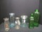 Vintage Glass Lot - Blue Mason Jar, 2 Half Pint Milk Jugs, Green Water Jar,