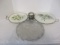 2 German Porcelain Round Trays with Handles, 4 Coasters in Holder, and