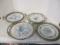 4 German Porcelain Round Trays with Silver Metal Edges