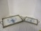 2 German Porcelain Rectangle Trays with Pierced Silver Metal Edges and Handles