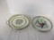 2 German Porcelain Round Trays with Pierced Silver Metal Edges
