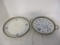 2 German Blue and White Porcelain Trays with Pierced Silver Metal Edges