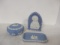 Wedgwood Blue Jasperware Pin Tray, Vanity Box and Jasperware Jesus Christ Icon