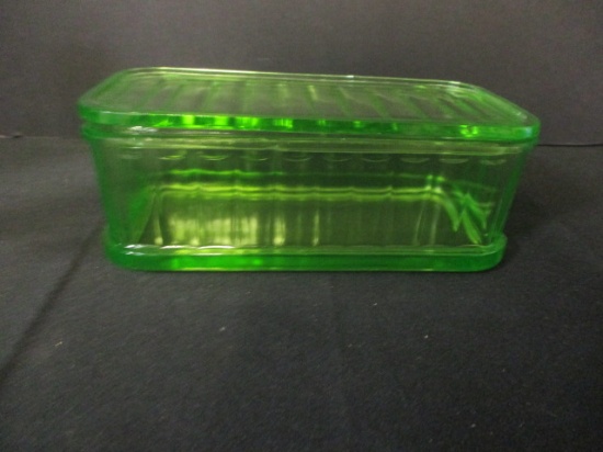 Green Uranium Vaseline Glass Refrigerator Dish