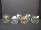 Six Libbey Wildlife Cocktail Glasses