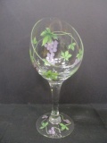 Handpainted Angled Wine/Olive Glass with Grape Cluster Designs