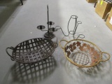 Two Metal Baskets, Metal Candlestick Holder and Wrought Iron Votive/Vase Holder